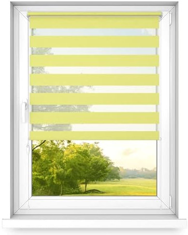 time4blinds Tag und Nacht Doppelrollo Mini - Fensterrollo Tag und Nacht - Rollo ohne Bohren - Sonnenschutz - Rollos für Schlafzimmer - Jalousien für Fenster - 60 x 250 cm - Gelb - Rechts