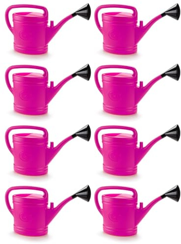 Tradineur Lot de 8 arrosoirs en plastique, capacité 12 litres, ustensiles de jardinage, arrosage, maison, balcon, terrasse, patio, couleur fuchsia