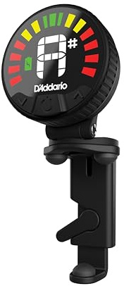 Afinador recargable para violín D'Addario Nexxus 360 - Afinador con clip para violín - Apagado automático - Pantalla LED a todo color ajustable