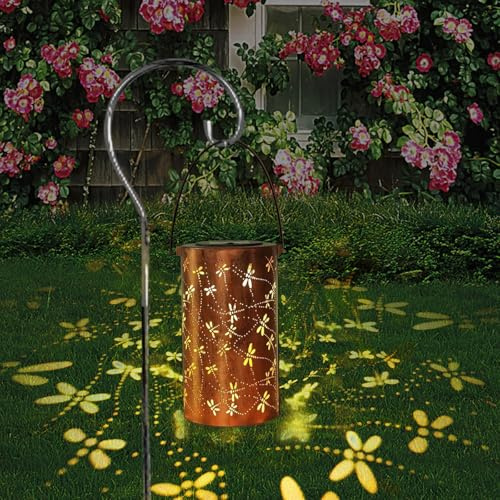 ZIKSUN Solar Lanterns Outdoor Garden Hanging Lights, Dragonfly Hollow Design IP65 Waterproof Lantern, Solar Auto On/Off Lanterns Perfect Gifts for Garden Outside Table Patio Balcony Courtyard