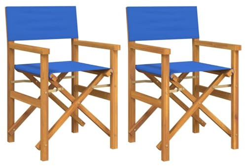 vidaXL Sillas de Director Plegables 2 Unidades Madera Maciza Teca Azul, Silla Plegable, sillón de Director, Silla de Director de Madera de Teca