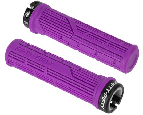FIFTY-FIFTY Mountain Bike Grips, Single Lock-on MTB Handlerbar Grips, Soft and Comfortable, Non-Slip Locking Bicycle Handle for All Mountain, Enduro, Downhill (Purple)
