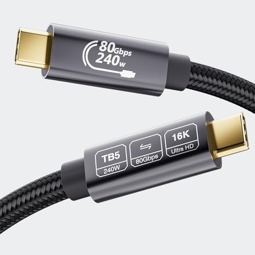 EUDOBEL USB 4 V2.0 80Gbps Thunderbolt 5 Kabel 0,5m, Unidirektionale Bandbreite bis 120Gbps,Unterstützt 240W Ladeleistung,Video 16K@30Hz 8K@60Hz,12-Bit-Farbtiefe für Thunderbolt 4,USB 4,SSD,eGPU,Laptop