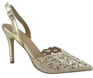 MODELISA - Sandalia De Tacón Alto Salón Acabado En Punta Hebilla Tobillo Para Mujer (Dorado, Sistema tallas calzado EU, Adulto, Mujer, Números, mediano, 40)
