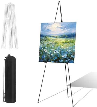 Yuhtech Cavalletto da esposizione, supporto pieghevole portatile per foto, 160 cm, cavalletto pieghevole da pavimento per cartelli nuziali, pittura su tela, poster, altezza regolabile