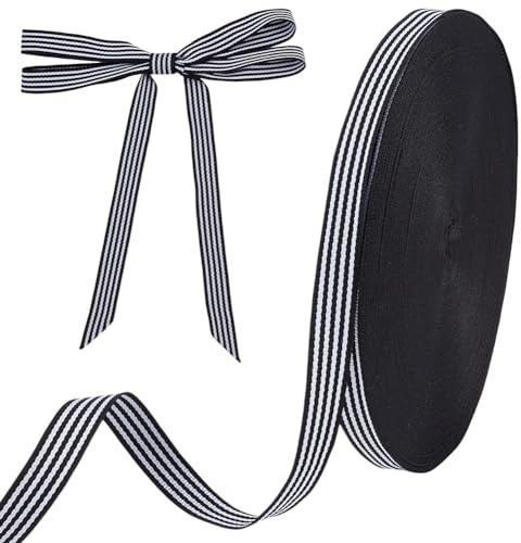 FINGERINSPIRE 45.7m Ruban Rayé Noir et Blanc 15mm Large Ruban à Rayures Grosgrain Rubans en Tissu Polyester pour DIY Artisanat Emballage Cadeaux Embellissement Décoration Noël et Des Fêtes Fin Année