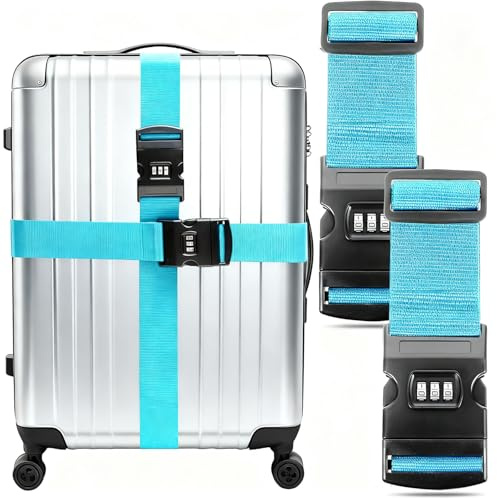 WUBAYI Lot de 2 sangles de valise de voyage réglables avec serrure à combinaison sécurisée – Ceinture de sécurité durable pour les voyages d'affaires, les vacances et les déménagements, s'adapte à la