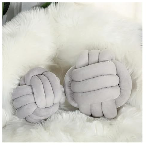 QWWQYDY Cojin Nudos Almohada de Bola Cuerda Tres Hilos Tejida a Mano, decoración del hogar, Almohada Anudada Terciopelo Cristal(Light Grey)