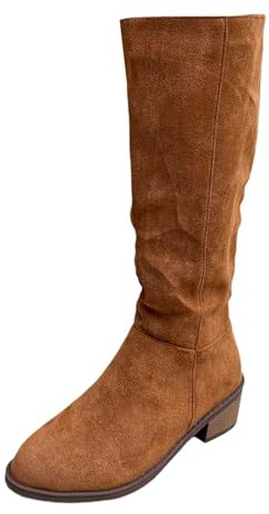 Generisch Botines para mujer de ante vaquero, ancho H, botas occidentales, con cremallera, botas occidentales, botas de equitación, tacón medio, tacón de bloque, zapatos de otoño, botas de mujer