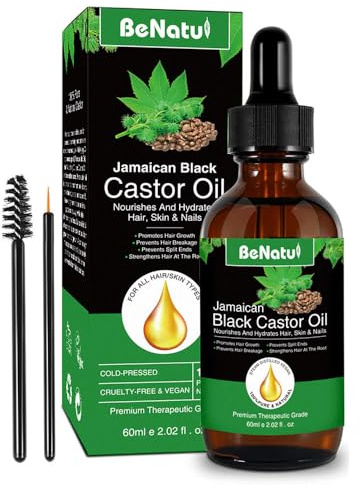 Jamaican Black Castor Oil, Cold-Pressed, Premium Therapeutic Grade, 60ml, Vegan Hair Skin Nail Growth Treatment