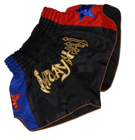 Gdfnmogo Anotherboxer Unisexe Muay Thai Boxe Short Respirant pour MMA Kickboxing Combat Wear Polyester Arts Martiaux Shorts pour Homme et Femme 3-(Noir)
