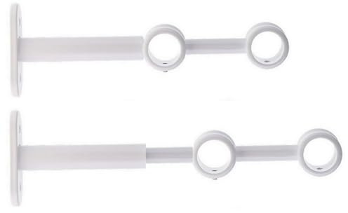 2 soportes de pared dobles ampliables y ajustables para barra de cortina/barra de 20 mm de diámetro – Fijación sólida para visillo y cortina pesada – metal blanco (juego de 2 piezas, longitud 15-19,5
