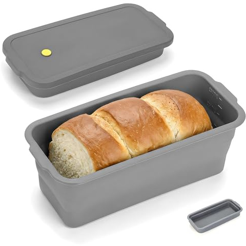 VINATO Stampo per Pane Pieghevole Silicone con Coperchio, Stampo per Pane con Struttura in Metallo, Teglia per Toast Torta Antiaderente Resistente al Calore, 32×14,5×11,5cm (Grigio)
