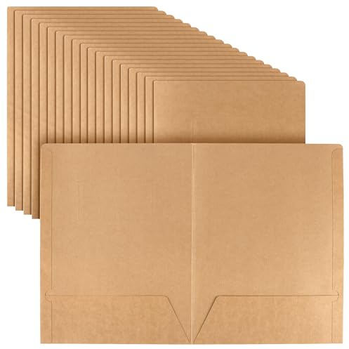 MAKTSAM 20 PCS A4 Kraft Paper File Folders, Square Cut Presentation Folders with Business Card Slot, Cardboard Portfolio for Paperwork, Reports and School Projects