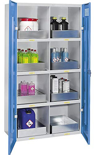 eurokraft | Umweltschrank | Fächerschrank | 8 Wannenböden | HxBxT 1950 x 1000 x 530 mm