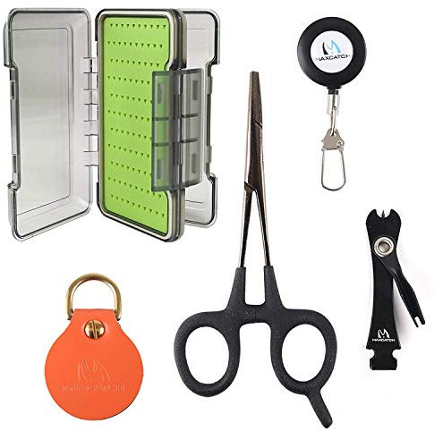 MAXIMUMCATCH Fliegenfischen Zubehör Kombi Schnur knipser/Retractor/Hanken-Lösezange /Vorfachstrecker, Leader Straightener (UMSA Box+Zubehör)