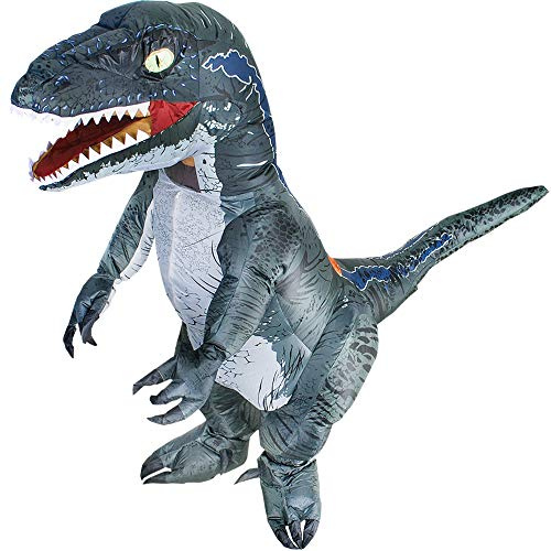 JUROSAICA Disfraz de dinosaurio inflable para adultos, disfraz de raptor inflable de velociraptor T-rex de cuerpo completo, disfraz de Halloween para hombres y mujeres, color gris