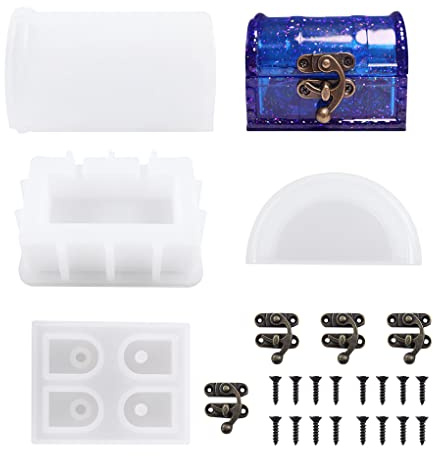 FineInno 1 set Stampi in Resina Scrigno del Tesoro, Box Resin Mold Stampi in Silicone Scatola di Gioielli Caramelle Epossidica per Decorazioni per casa