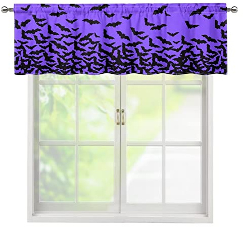 HUIACONG Fladdermöss köksgardin kappa 137 x 18 fönsterbehandlingar täcker lila stång fickgardiner bondgård fönster kappa drapering korta gardiner 1 panel kappa