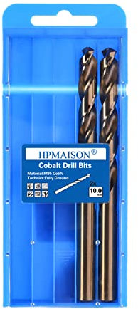 HPMAISON True 5% Cobalt Jobber Drill Bit Set, 2Pcs 10mm M35 High Speed Steel Twist Drill Bits, 135° Split Point Extremely Heat Resistant for Stainless Steel, Cast Iron, Hard Metal, Plastic, Wood