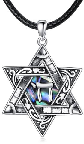 VONALA Collier étoile de David en argent sterling Chai avec pendentif en coquillage d'ormeau, collier juif hébreu, bijoux pour femmes et hommes