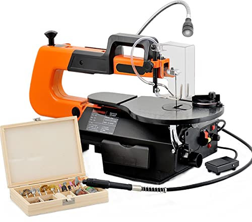 Generic 16 Inch Two-Direction Variable Speed Scroll Saw with Work Light and Pedal Switch, Variable Speed 550-1600RPM, 0-45° Adjustable Table Saw, 16 Saws for Woodworking