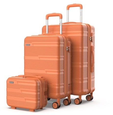 NUMADA - Juego de Maletas de Viaje 3 pzs Upfly T10 ABS. Cabina 55x40x20, Mediana 66x44x26 y Neceser Compartimentado. Set Maletas de Viaje Seguras y Resistentes | Naranja