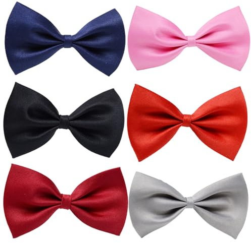 6 Pezzi Bambini Ragazzi 10 * 5cm Poliestere Classico Fiocco Regolabile in Tinta Unita con Chiusura a Gancio Papillon Elastico Fantasia Pianura per Feste di Matrimonio/Casual/Occasioni di Lavoro