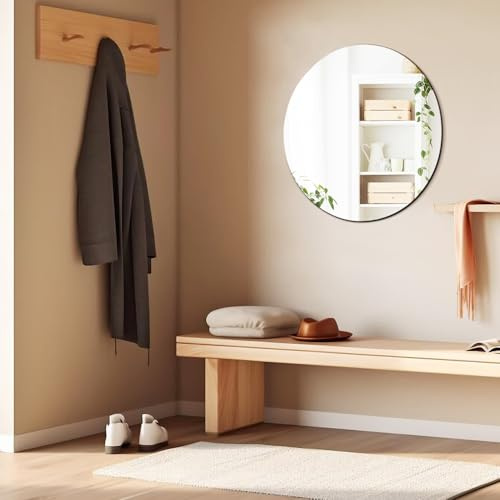 Sqinor Specchio Rotondo da Parete Senza Cornice 50 cm, Specchio Bagno Tondo, Specchio da Parete Moderno per Bagno Ingresso Soggiorno Camera