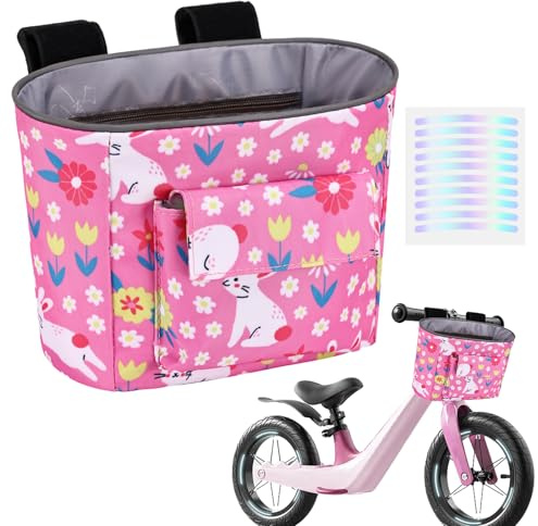 LOCAL LION Kids Bike Basket, Bike Handlebar Bag, Waterresistant Bicycle Basket, Thickened Bicycle Front Bag for Children's Balance Bike Tricycle Scooter, Pink-Rabbit
