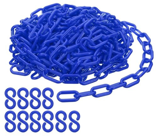 PATIKIL Enlaces de Cadena de Plástico, 30pcs de Cadenas de Seguridad, Cadenas de Plástico Azules para Barreras, Control de Multitudes, Filas de Espera, Estacionamiento y Decoración