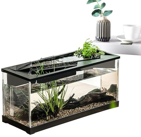 Desktop Öko-Aquarium mit Hydroponik, 12L Transparent Acryl Fischtank mit Luftpumpe & Filtersystem für Büro/Wohnzimmer (Schwarz)