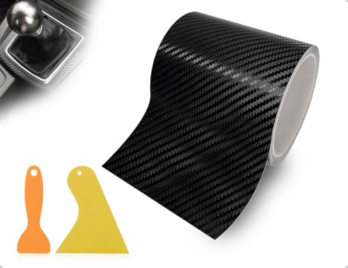 Emezddo Lámina de Carbono,película Protectora de Pintura 3D autoadhesiva con raspador de plástico,Protector de umbral de Puerta Resistente a arañazos,para Bicicletas y Motocicletas(Negro,10 x 300 cm)