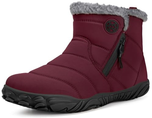 Barefoot Botas Hombre Mujer Invierno Cálido Botines de Nieve Cómodas Minimalista Zapatos para Zero Drop Soles, Rojo Vino, 40 EU
