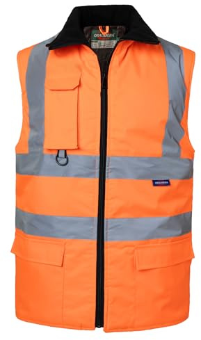 Oralidera Chaleco de Seguridad para Hombre Reflectante Alta Visibilidad Chaleco Acolchado de Invierno Cálido Chaqueta de Trabajo sin Mangas, Naranja, XL