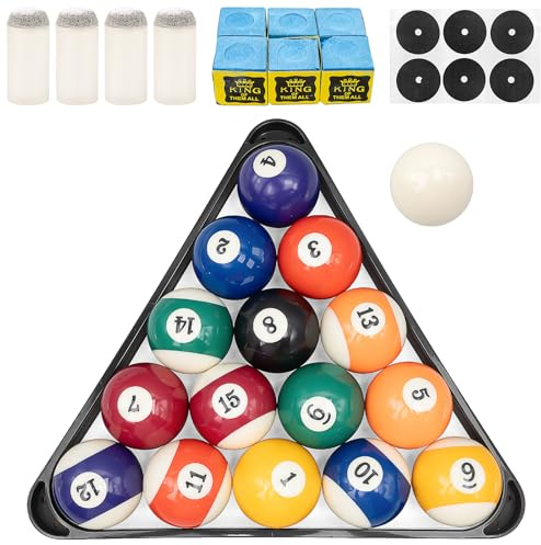 YFNVH Juego de accesorios de billar con bolas, triángulos, tiza, pegatinas y puntas de repuesto – Accesorios completos para mesa de piscina para el hogar, bar y juego de clubes