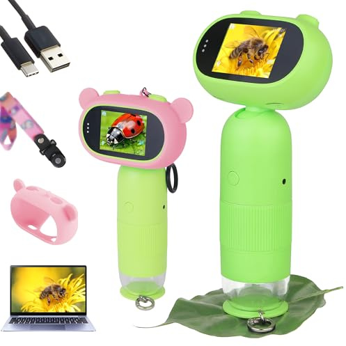 Microscopio para Niños Pantalla IPS de 2,0 Pulgadas 500 x 1000 X Microscopio con 8 Luces LED Vista de PC para Adultos/Niños Compatible con Mac/Windows