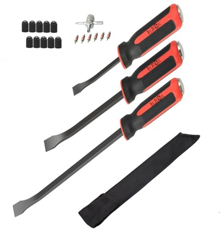 Dr.Roc 3pcs Heavy Duty Pry Bar Set with Ergonomic Handles with Strike Cap and Angled Tip Machanic Hand Tools for Prying, Lifting,Pulling,demolishing and Repairing