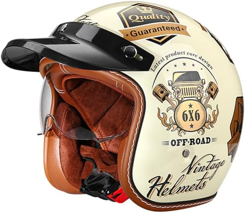 Casque Moto Vintage Casques Jet avec Visière Casques Bols Casque Mobylette avec Lunettes Homologué Dot/ECE Rétro Demi Casque Moto Vélo Scooter Chopper pour Adultes Homme Et Femme 3,M