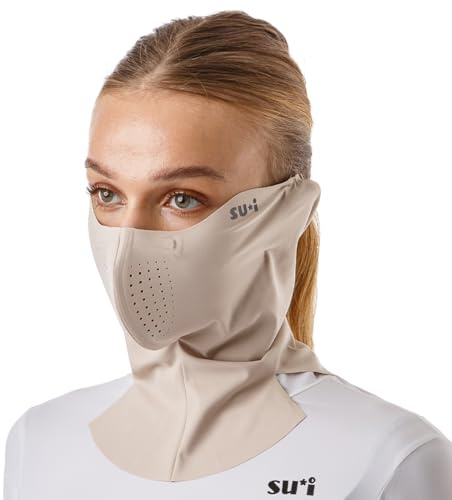 SUIGOLF KOREA X-Series X3 Flex Basic Aqua-X UV Cooling Balaclava Mask with Nose Wire, Golf Running Outdoor Sports (Beige, Medium)
