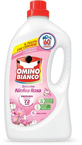 Omino Bianco - Detersivo Lavatrice Liquido, 60 Lavaggi, Rispetta Colori e Tessuti, Fresco Profumo di Ninfea Rosa, 2400 ml