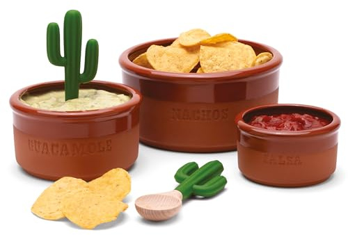 Monkey Business Bowlero - Set di Ciotole per Immersione in Terracotta, Porta Salse e Piatti Fondi per Brodo con 3 Ciotole da Brodo e 2 Cucchiai per Immersione, Ideali per Cucina e Servizio delle Salse