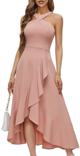 Cocktailklänning från Bbonlinedress med knytband i nacken, bal, formell, bröllop, brudtärna, volang, maxi, Hi-Lo, kväll, fest., L
