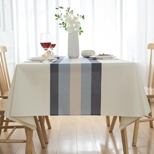 Arwllzz Mantel Blanco Mesa Rectangular 140 x 200 Lino Mesa Beige Tela Lavable a Máquina Mantel Kitchen Protector Antimanchas Cubierta de Mesa para Comedor Fiestas Eventos Restaurante
