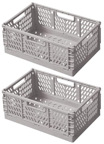 lafo 2 Stück Faltbare Klappbox Klein, Klappboxen Faltbar Stabil, Mehrzweck-Klappkiste, Graue oder Gelbe Aufbewahrungsbox, Aufbewahrungskiste zur Lagerung, Aufbewahrungskorb(Grau, 22*14.7*9.3cm) (Grau)