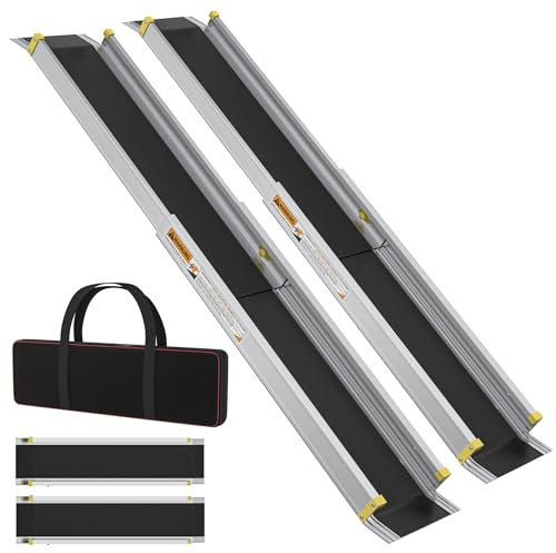 SUBTLETY 4 Ft Rampen für Rollstühle & Scooter 76-122cm Ausziehbar Schwellenrampe Anti-Rutsch Aluminium Rollstuhlrampe Ladekapazität bis 300KG für Heimtreppen Treppen Türen Stufen