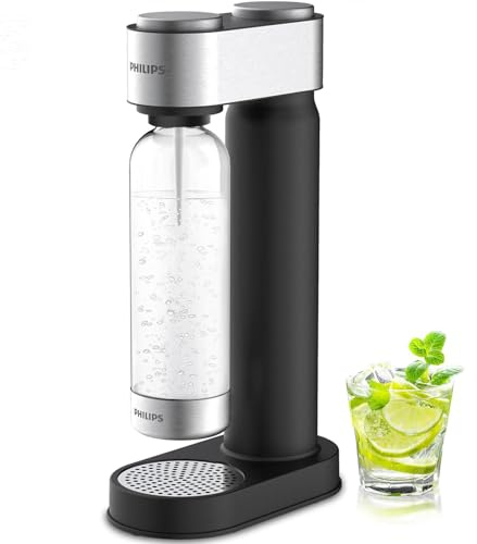 Philips Macchina per acqua frizzante in acciaio inox per la casa con rotazione rapida senza BPA, bottiglia di carbonatazione in PET da 1 l, compatibile con qualsiasi carbonatore di CO2 da 60 L a vite