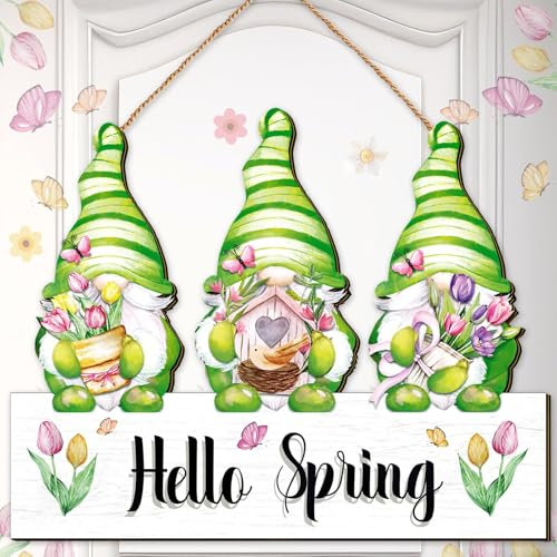 DIELOVEHUA Türschild Willkommen, Frühling Welcome Türschilder, Niedliche Wichtel Holzdekor, Willkommensschild Deko mit Aufhängeschnur, Frühling Deko für Zuhause, Haustür, Wand, Hof