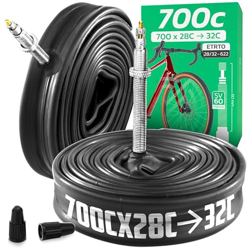 MOOVMOOV Cámara de Aire 700 (28 Pulgadas) - Compatible con neumáticos 28-622 (700x28C), 30-622 (700x30C) y 32-622 (700x32C) - Válvula Presta 60 mm - Pack de 2 - Bicicleta de Carretera y competición