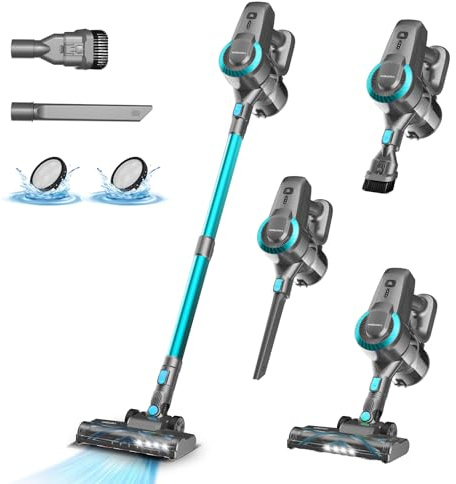 Akku Staubsauger, 25000Pa/175W/50Min Staubsauger Kabellos, Anti-Tangle-Bürste und Selbststehend, Ultraleichter Handstaubsauger akku vacuum cleaner Stielstaubsauger für Teppichen, Hartboden, Tierhaare